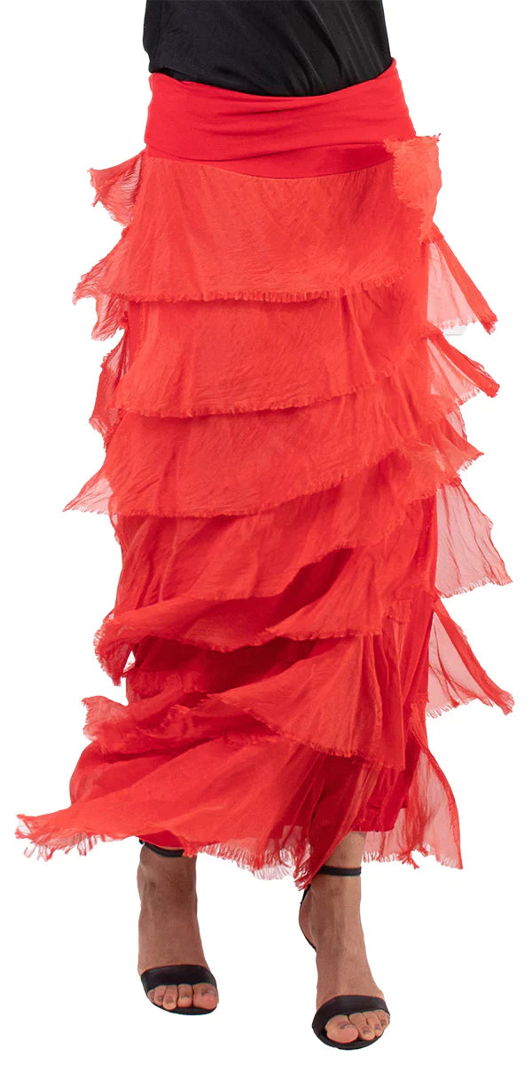 SIENA MAXI RUFFLED SKIRT in RED