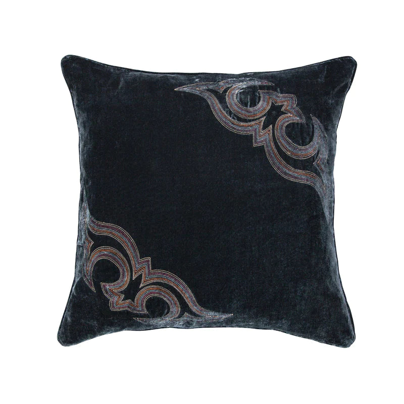 STELLA BOOT STITCH EMBROIDERED EURO PILLOW SHAM in MIDNIGHT BLUE