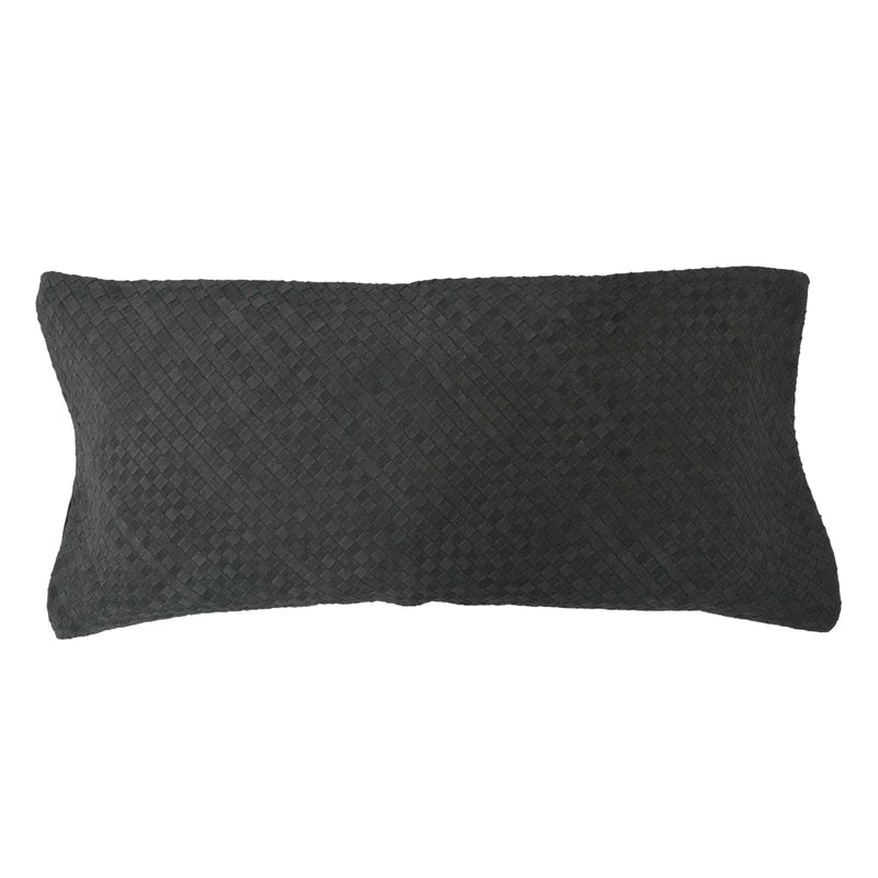 WOVEN SUEDE LUMBAR PILLOW in BLACK