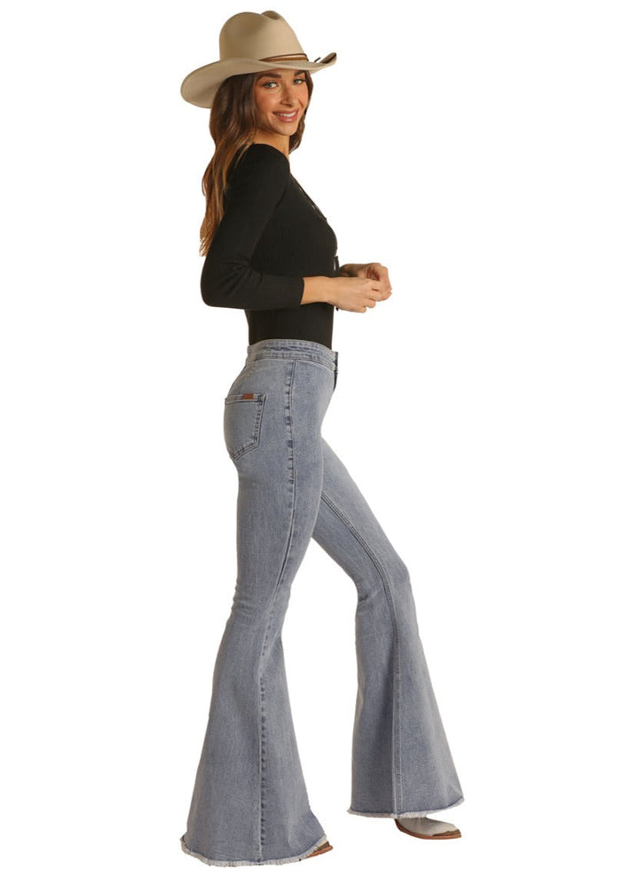 Rock & Roll LADIES BUTTON BELLS HIGH RISE STRETCH FLARE JEANS