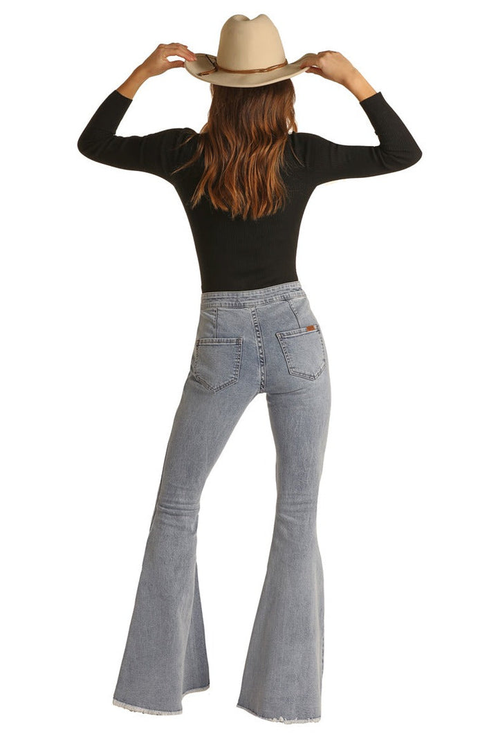 Rock & Roll LADIES BUTTON BELLS HIGH RISE STRETCH FLARE JEANS