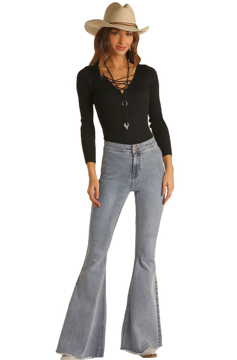 Rock & Roll LADIES BUTTON BELLS HIGH RISE STRETCH FLARE JEANS