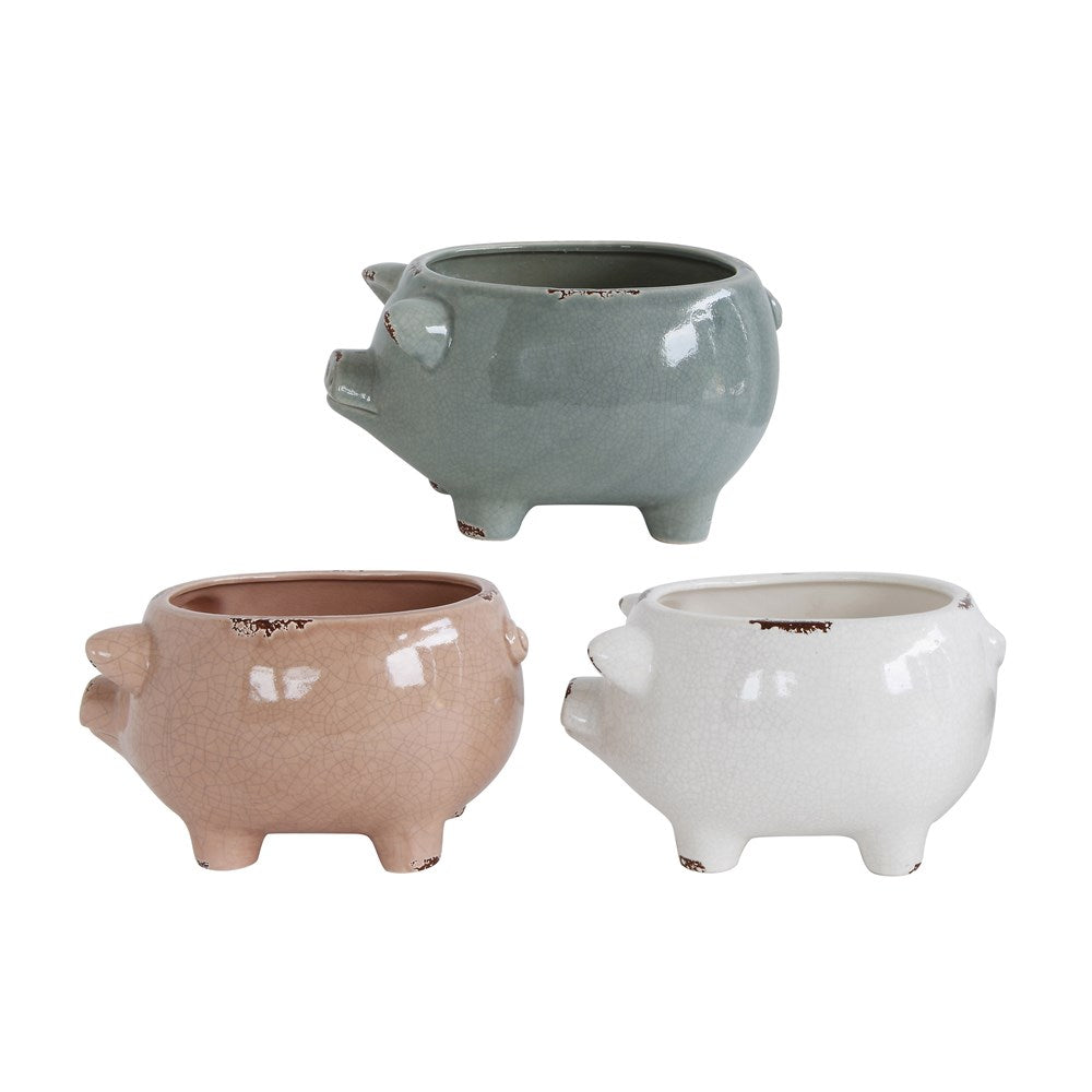 STONEWARE DISTRESSED PIG PLANTER