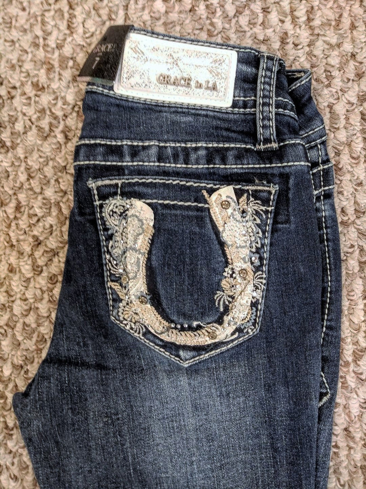 Grace in LA LITTLE Girl's Horseshoe Bootcut Jean