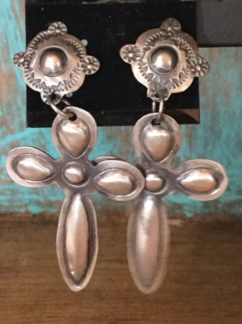 Sterling Large Cross Dangle Earrings