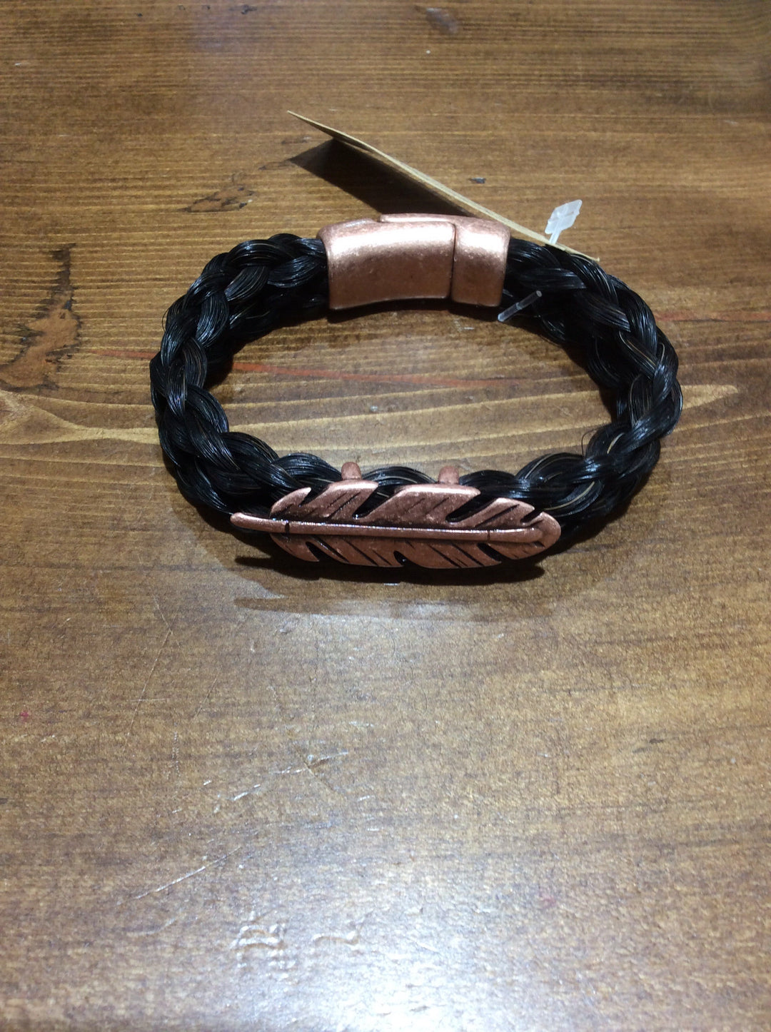 Horse Hair Bracelet Braided with Copper Feather