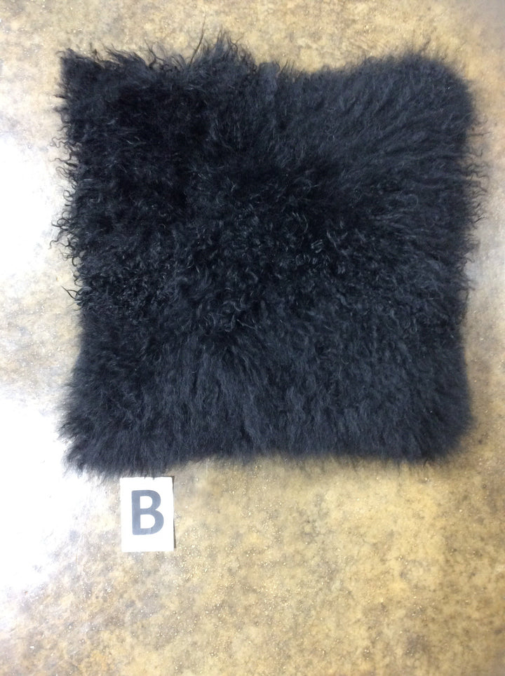 16" TIBETAN SHEEPSKIN PILLOW IN BLACK