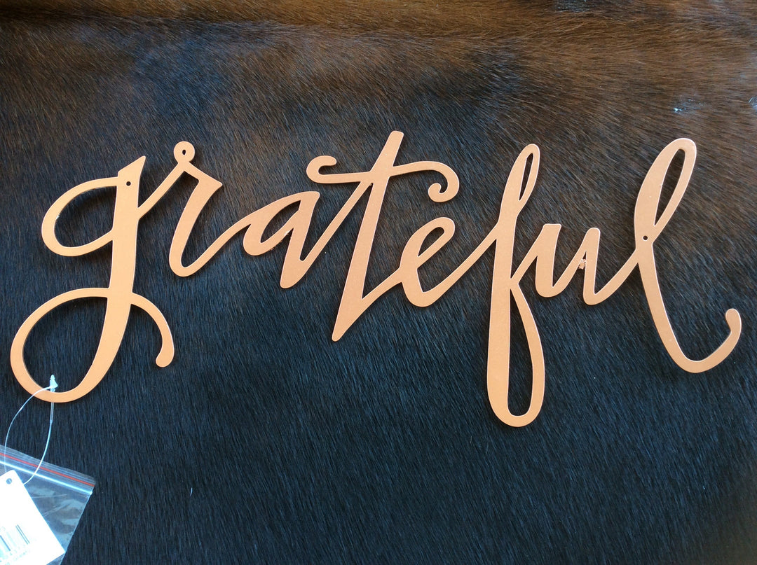 "GRATEFUL" ROSE GOLD METAL WALL ART