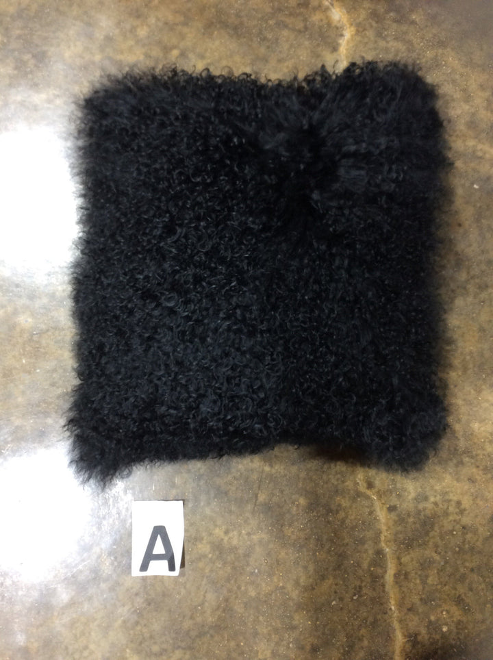 16" TIBETAN SHEEPSKIN PILLOW IN BLACK