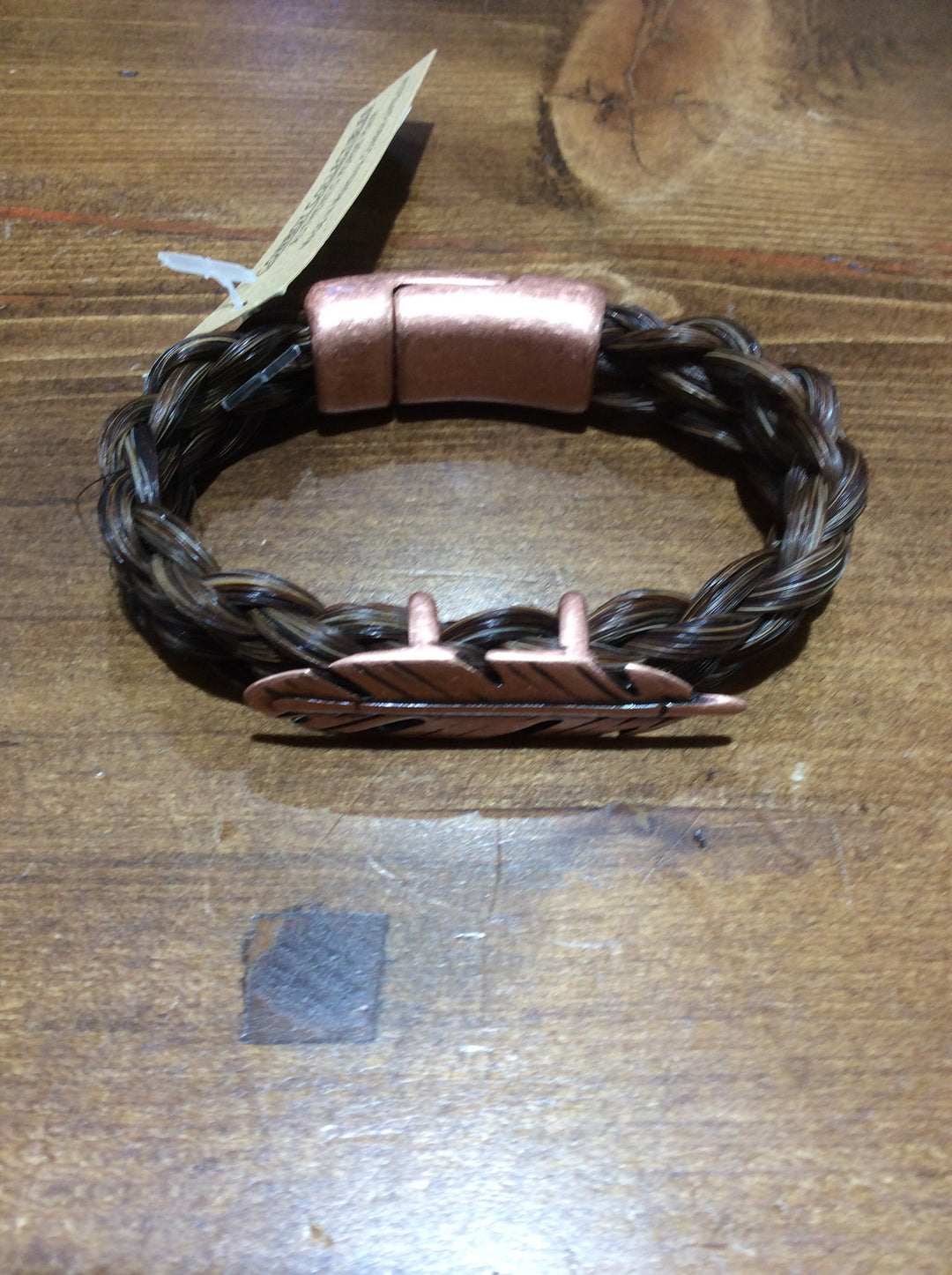 Horse Hair Bracelet Braided with Copper Feather