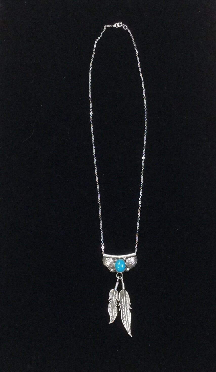 Sterling Silver Feather and Turquoise Necklace