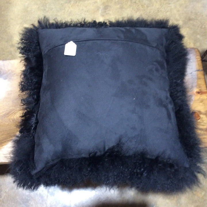 16" TIBETAN SHEEPSKIN PILLOW IN BLACK