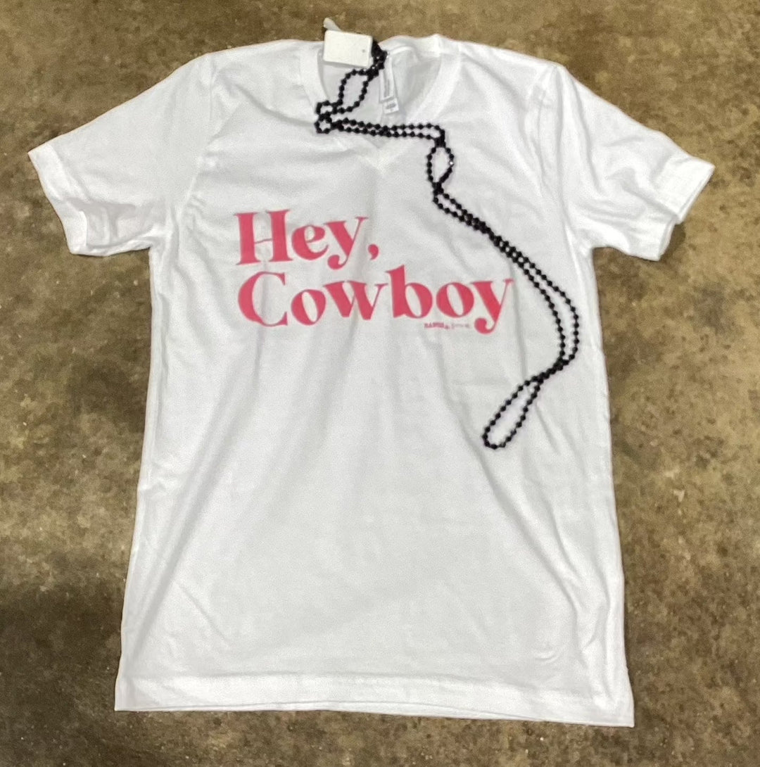 HEY COWBOY PINK LADIES TEE SHIRT