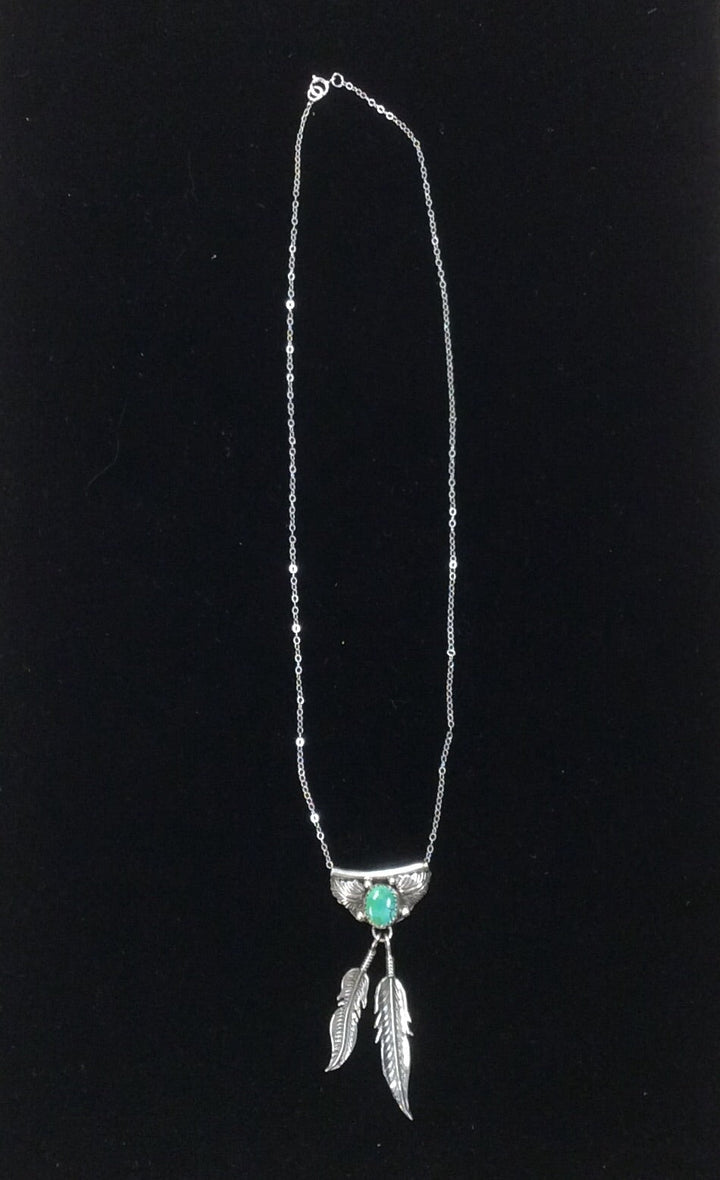 Sterling Silver Feather and Turquoise Necklace