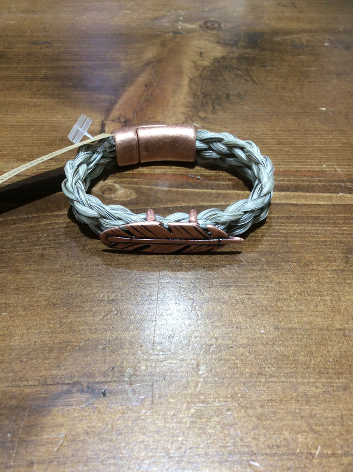 Horse Hair Bracelet Braided with Copper Feather