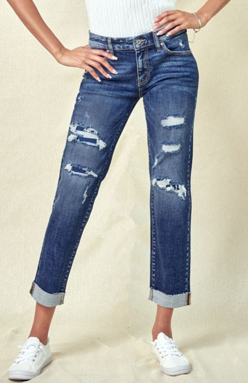 KANCAN NINA MID RISE SLIM BOYFRIEND JEANS