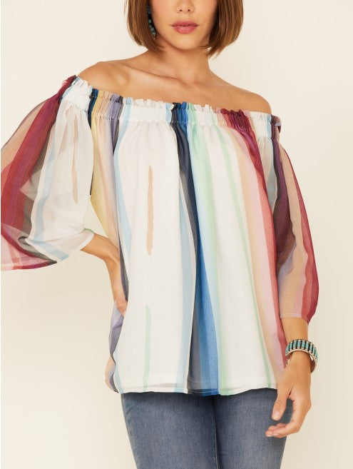 TASHA POLIZZI MORROCO STRIPED OFF-SHOULDER TOP **SALE**