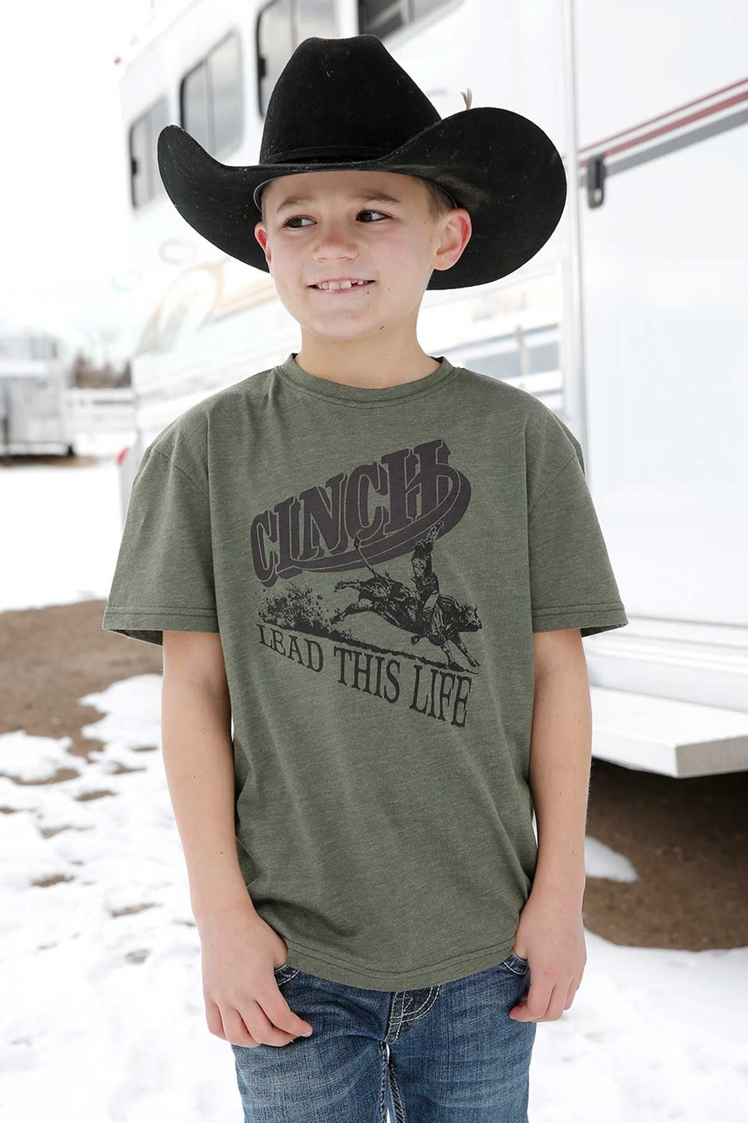 BOY'S CINCH LEAD THIS LIFE TEE - HEATHER OLIVE