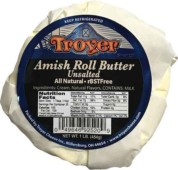 Amish Roll Butter Unsalted 1lb