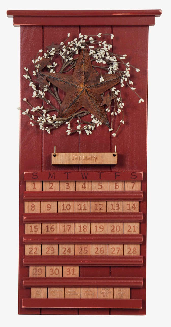 Perpetual Calendar with Star and Berries Red