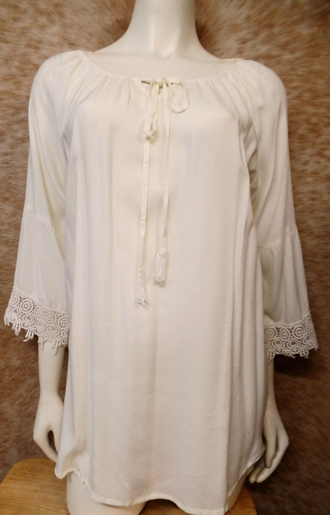 Cream Lace Trim Peasant Top