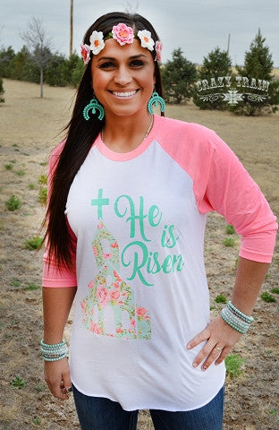 He Is Risen Baseball Tee