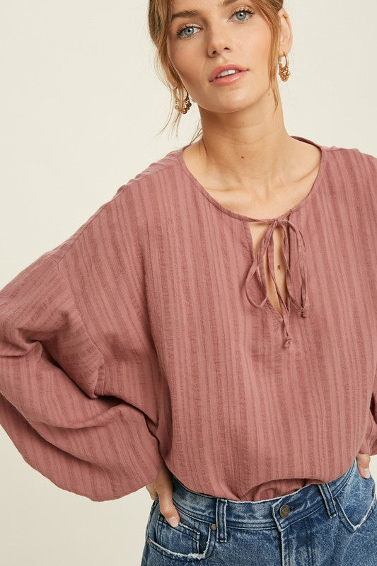 Textured Woven Top in Red Bean