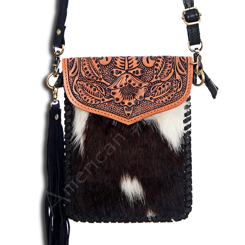 AMERICAN DARLING COWHIDE TOOLED LEATHER CROSSBODY