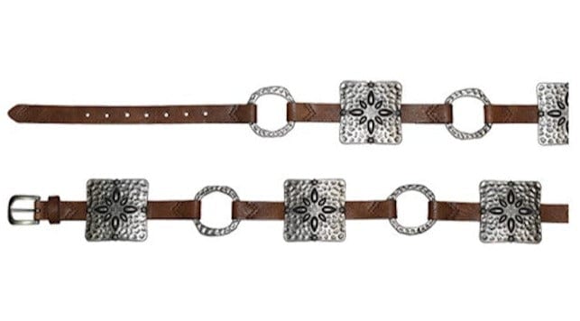 CATCHFLY LADIES BELT BROWN STRAP W/OLD SILVER CONCHOS