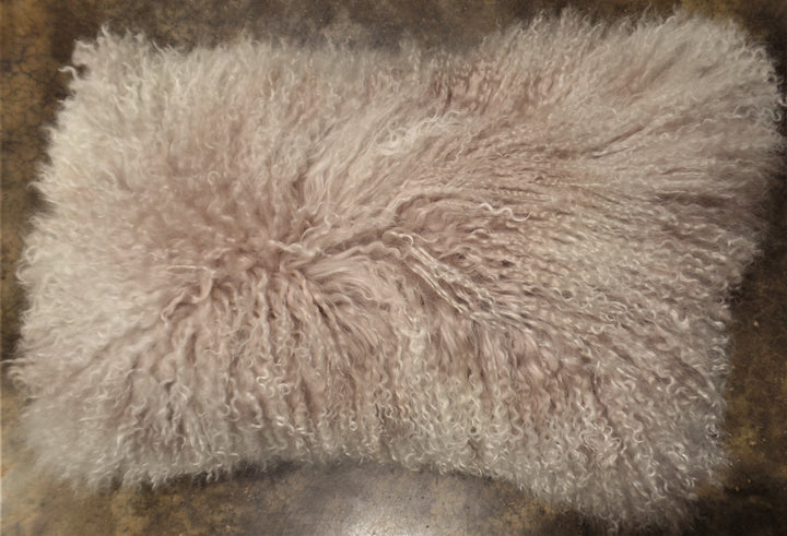 TIBETAN SHEEPSKIN LUMBAR PILLOW IN PINK FROST