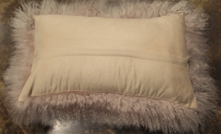 TIBETAN SHEEPSKIN LUMBAR PILLOW IN PINK FROST